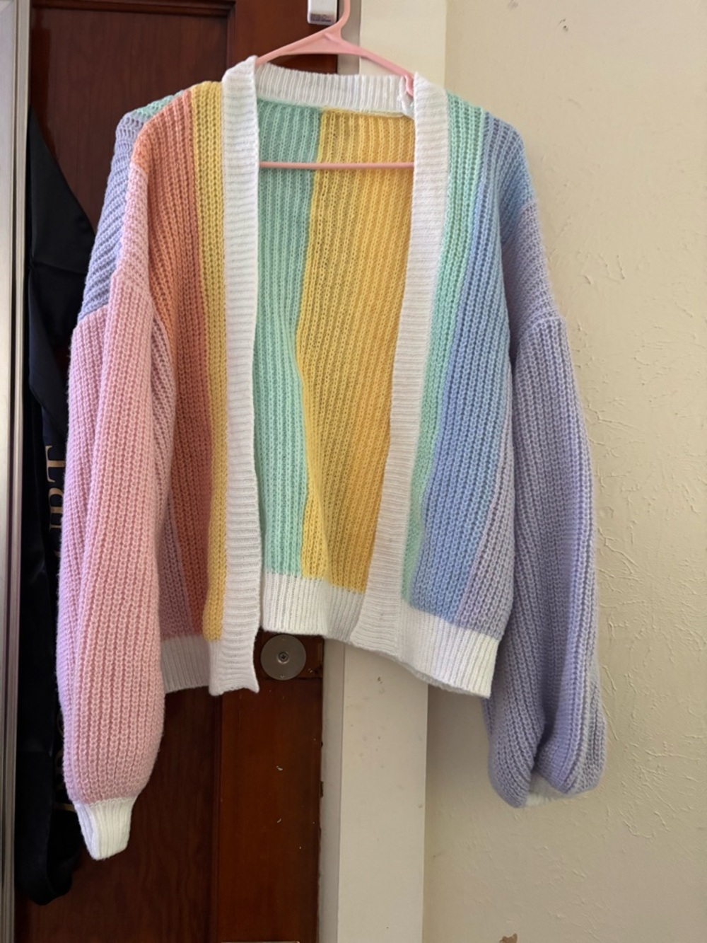 Pastel Rainbow Open-Front Women's Crochet Cardigan Sweater